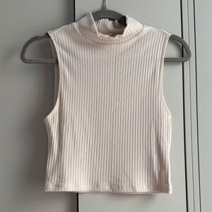 Reformation Cream Ribbed Sleeveless Knit Crop